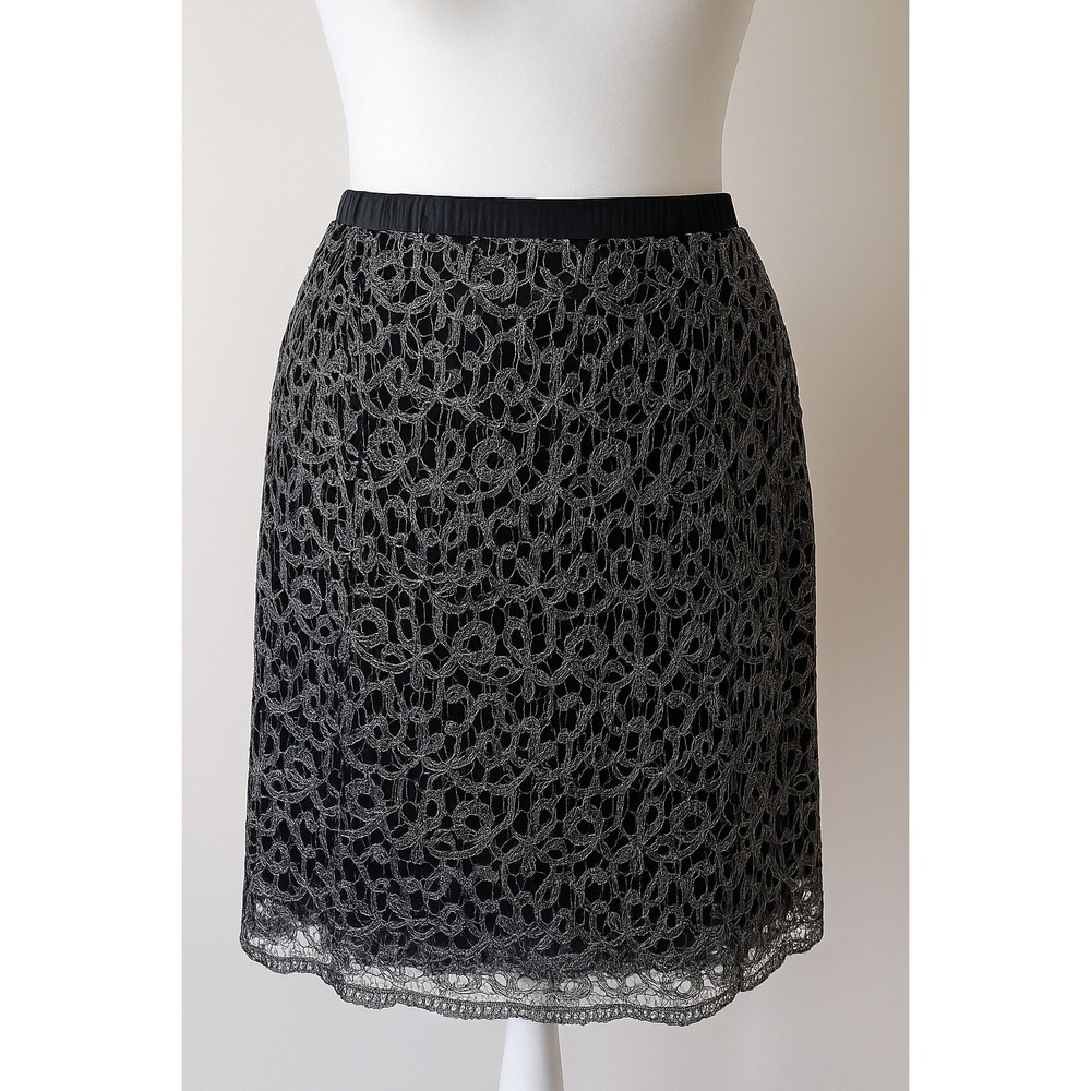 Roaman's Lace Skirt 20W Black Silver – Gothic Romantic Evening Formal‎ Party
